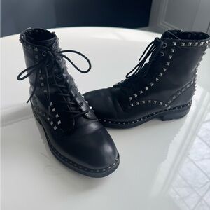 Ash Black Studded Lace-Up Combat Boots